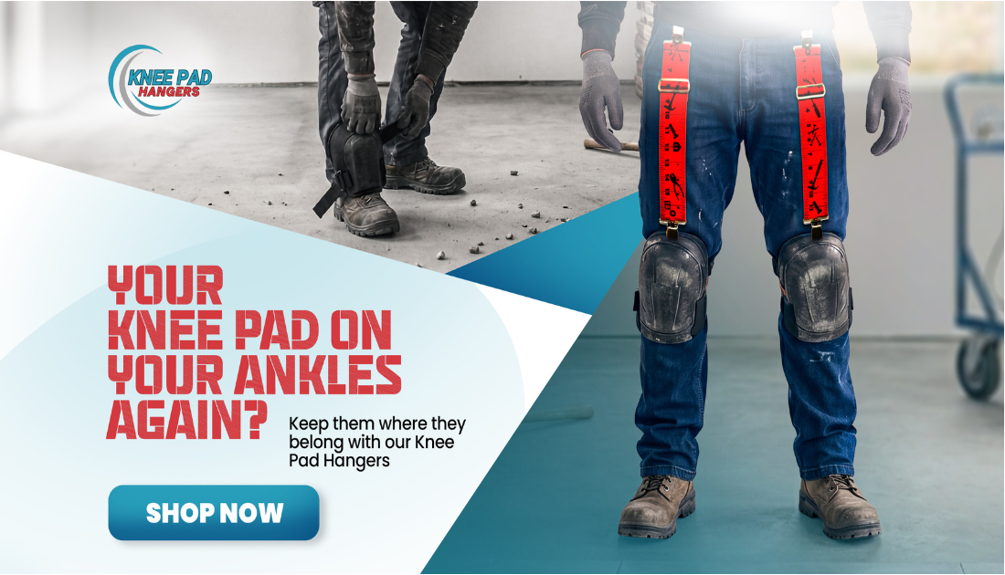 a man with his knee pads around his ankles and another man wearing knee pad hangers to hold his knee pads