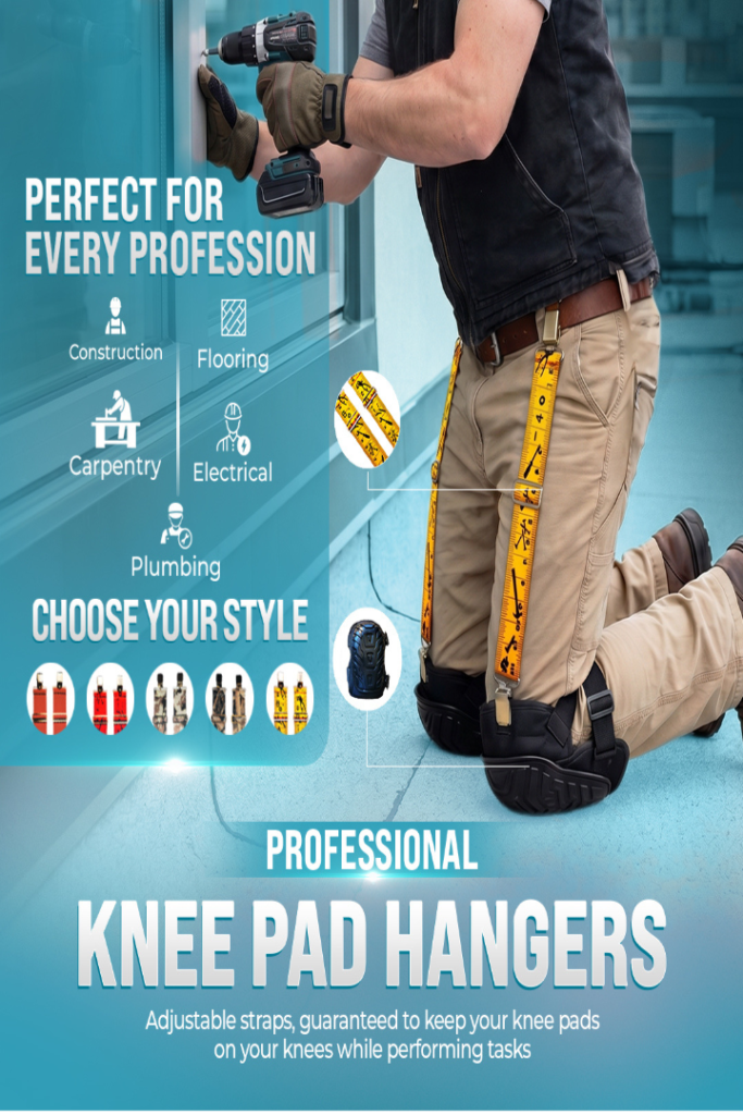 a worker kneeling wearing knee pad hangers to hold up his knee pads on the jobsite